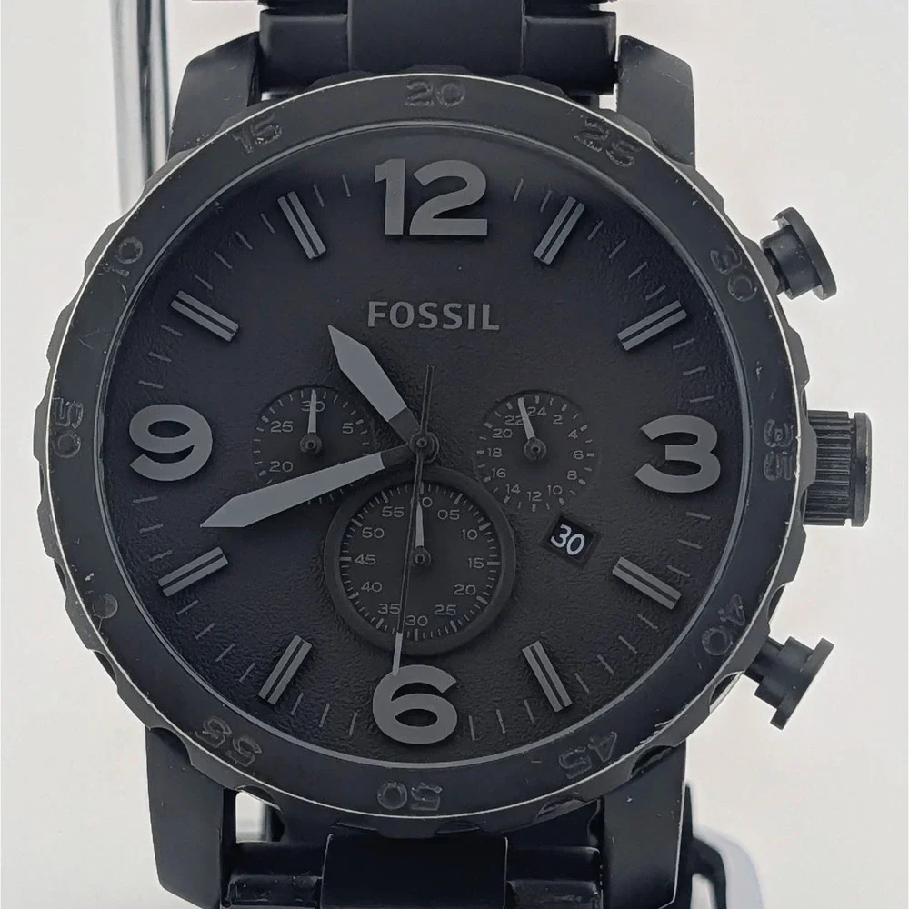 Fossil Nate JR1401 Men's Watch Black Stainless Steel Chronograph 50mm 7.75